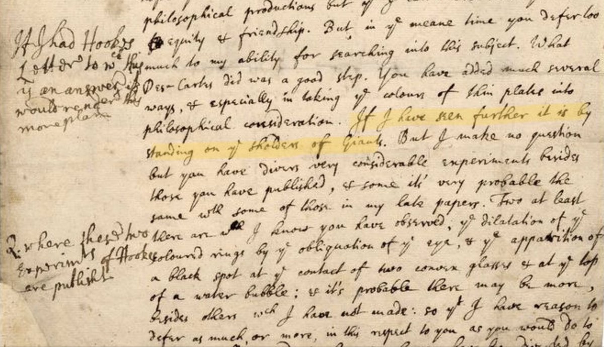 Newton's letter to Robert Hooke with the famous "shoulders of giants" quote